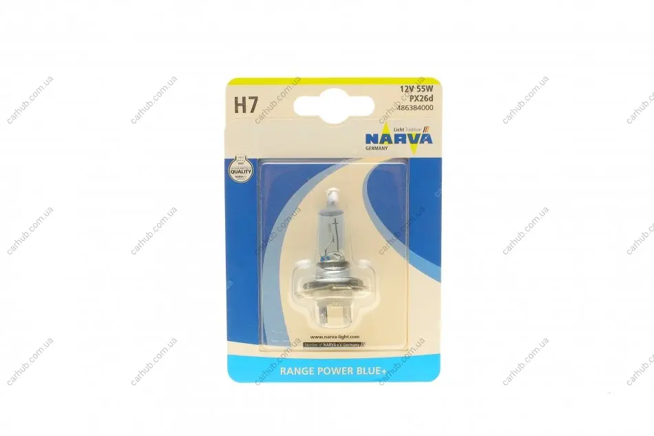 Автолампа H7 12V 55W PX26d Range Power Blue+ (3700K) (блістер/1шт) NARVA 486384000 (фото 1)