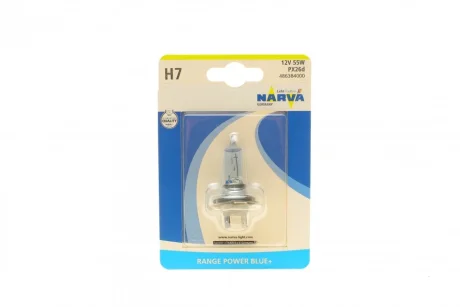 Автолампа H7 12V 55W PX26d Range Power Blue+ (3700K) (блістер/1шт) NARVA 486384000