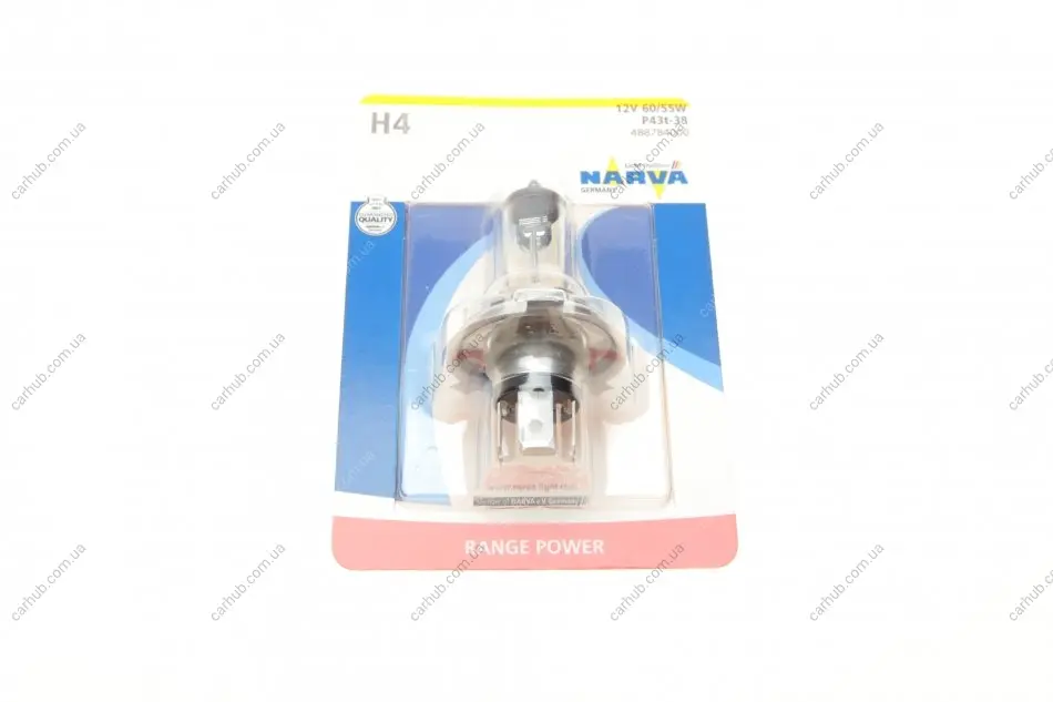 Автолампа H4 12V 60/55W P43t Range Power (+30%) (блістер/ 1шт) NARVA 488784000 (фото 1)