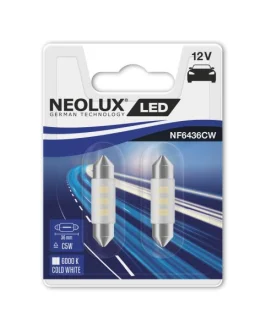 LED лампочка (упаковка-блістер 2шт) C5W 12В 0,5Вт SV8.5-8 36mm без гомологічного сертифікату LED Interior, Білий 6000K NEOLUX NLXNF6436CW-02B