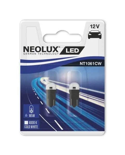 LED лампочка (упаковка-блістер 2шт) LED 12В 0,5Вт W2.1x9.5d без гомологічного сертифікату LED Interior, Білий 6000K NEOLUX NLXNT1061CW-02B (фото 1)