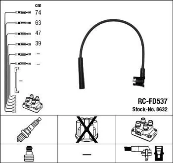 Комплект проводів запалювання FORD ESCORT IV, ESCORT V, ESCORT V EXPRESS, ESCORT VI, FIESTA III, ORION III 1.4/1.6 01.86-08.00 NGK 0632