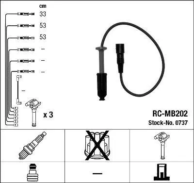 Комплект проводів запалювання MERCEDES 124 (W124), 124 T-MODEL (S124), E (W210), SL (R129) SSANGYONG REXTON / REXTON II 2.8/3.2 10.92- NGK 0737 (фото 1)