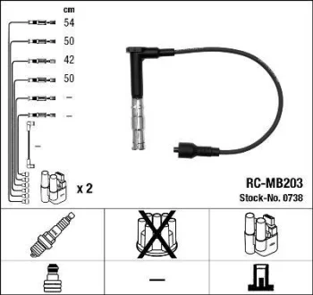 Комплект проводів запалювання MERCEDES 124 (C124), 124 (W124), 124 T-MODEL (S124), C (W202), C T-MODEL (S202), E (A124), E (C124), E (W124), E (W210), E T-MODEL (S124) 1.8-2.3 10.92-03.01 NGK 0738