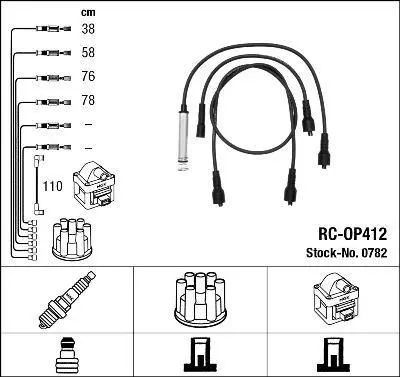 Комплект проводів запалювання OPEL FRONTERA A SPORT, OMEGA A, OMEGA B 1.8/2.0 09.86-12.00 NGK 0782 (фото 1)