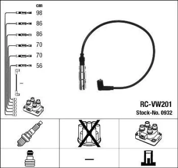 Комплект проводів запалювання FORD GALAXY I VW CORRADO, GOLF III, PASSAT B3/B4, SHARAN, VENTO 2.8/2.9 06.91-04.00 NGK 0932