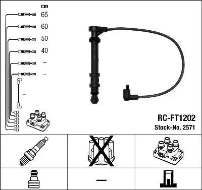 Проводи запалювання (к-кт) Fiat Doblo 1.6 16V 02- (RC-FT1202) NGK 2571 (фото 1)