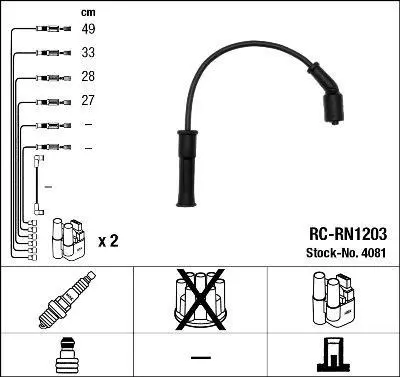 Комплект проводів запалювання RENAULT CLIO II, KANGOO, KANGOO EXPRESS, MEGANE I, MEGANE I CLASSIC, MEGANE I COACH, MEGANE SCÉNIC 1.4/1.6 01.96- NGK 4081 (фото 1)