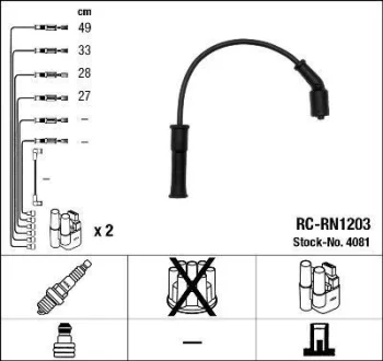 Комплект проводів запалювання RENAULT CLIO II, KANGOO, KANGOO EXPRESS, MEGANE I, MEGANE I CLASSIC, MEGANE I COACH, MEGANE SCÉNIC 1.4/1.6 01.96- NGK 4081