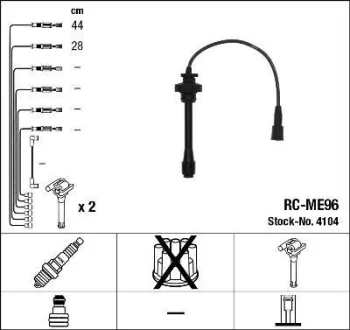 Комплект проводів запалювання CHRYSLER SEBRING MITSUBISHI CARISMA, COLT IV, COLT V, GALANT VII, GALANT VIII, LANCER V, LANCER VI, PAJERO PININ I, SPACE, SPACE RUNNER 1.6-2.4 10.92-06.07 NGK 4104