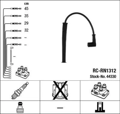 Комплект проводів запалювання NISSAN KUBISTAR RENAULT CLIO II, KANGOO, TWINGO I, TWINGO II 1.2/1.2LPG 05.96- NGK 44330 (фото 1)