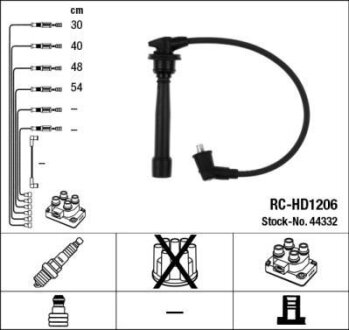 Проводи запалювання (к-кт) Hyundai Accent/Kia Rio 1.4-1.6 94- (RC-HD1206) NGK 44332