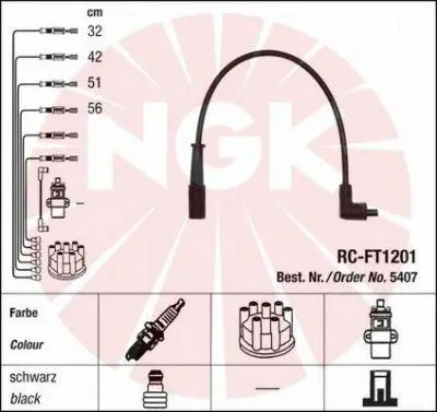 Комплект проводів запалювання FIAT BRAVA, BRAVO I, MAREA LANCIA Y 1.2/1.4 10.95-09.03 NGK 5407 (фото 1)