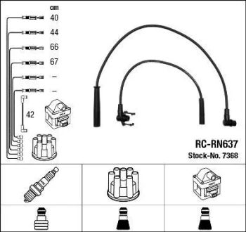Комплект проводів запалювання RENAULT 19 I, 19 I CHAMADE, 19 II, 19 II CHAMADE, CLIO I, MEGANE I, MEGANE I CLASSIC, MEGANE SCÉNIC, RAPID 1.0/1.2/1.4 09.85-08.03 NGK 7368