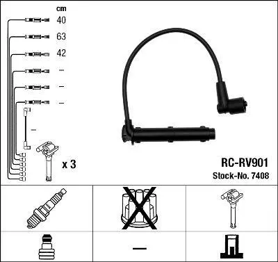 Комплект проводів запалювання LAND ROVER FREELANDER I MG ZS, ZT, ZT- T ROVER 45 I, 75, 75 I 2.0/2.5 02.99-10.06 NGK 7408 (фото 1)