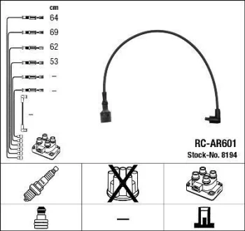 Комплект проводів запалювання ALFA ROMEO 145, 146, 155 1.6 05.96-10.01 NGK 8194
