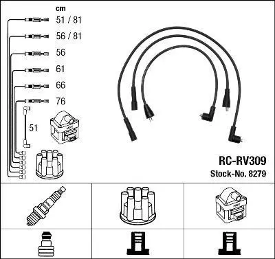 Комплект проводів запалювання LAND ROVER DISCOVERY I, DISCOVERY II, RANGE ROVER I 3.5/3.9/4.0 07.70-06.04 NGK 8279 (фото 1)