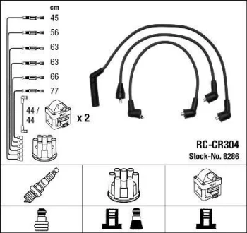 Комплект проводів запалювання CHRYSLER LE BARON, SARATOGA, VOYAGER I, VOYAGER II DODGE CARAVAN PLYMOUTH VOYAGER 3.0 10.87-03.01 NGK 8286
