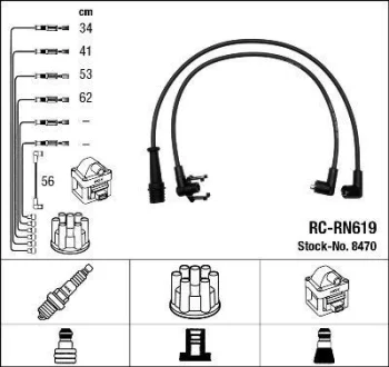 Комплект проводів запалювання RENAULT 18, 18 VARIABLE, 21, 25, ESPACE I, ESPACE II, FUEGO, TRAFIC 2.0/2.2 10.80-12.96 NGK 8470