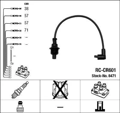 Комплект проводів запалювання CITROEN BERLINGO, BX, EVASION, JUMPER I, JUMPY I, XANTIA, XSARA, ZX FIAT DUCATO PEUGEOT 205 I, 306, 405 I, 405 II, 406, BOXER, PARTNER 1.6-2.0LPG 07.87-06.06 NGK 8471 (фото 1)