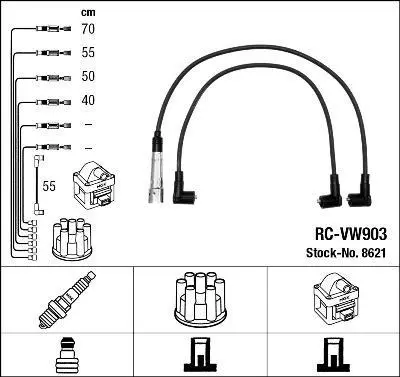 Комплект проводів запалювання SEAT CORDOBA, IBIZA II SKODA OCTAVIA I VW CADDY II, GOLF II, GOLF III, POLO III, VENTO 1.0-1.8 08.84-09.04 NGK 8621 (фото 1)