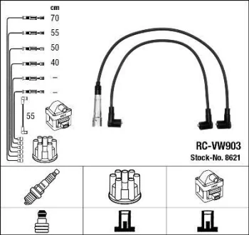 Комплект проводів запалювання SEAT CORDOBA, IBIZA II SKODA OCTAVIA I VW CADDY II, GOLF II, GOLF III, POLO III, VENTO 1.0-1.8 08.84-09.04 NGK 8621