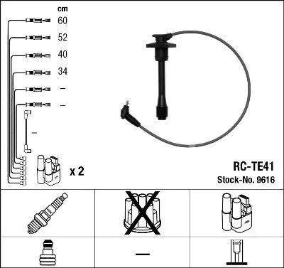 Комплект проводів запалювання TOYOTA CARINA E VI, COROLLA, PASEO, STARLET 1.3-1.6 04.92-02.00 NGK 9616 (фото 1)