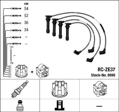Комплект проводів запалювання MAZDA 323 C V, 323 F V, 323 P V, 323 S V, XEDOS 6 1.5/1.6 01.92-10.99 NGK 9898 (фото 1)