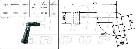 Фото трубка свічки запалювання, кут: 102°, довга, різьба: 10/12мм, з"єднання: гвинт, корпус: ебонітовий, колір трубки: чорн HONDA CB 1000/1000 (Pro Link)/1000F/1000K (Goldwing)/1000LTD (Goldwing)/1100 (Gol NGK XD05F Трубка свічки запалювання, кут: 102°, довга, різьба: 10/12мм, з"єднання: гвинт, корпус: ебонітовий, колір трубки: чорн HONDA CB 1000/1000 (Pro Link)/1000F/1000K (Goldwing)/1000LTD (Goldwing)/1100 (Gol NGK XD05F