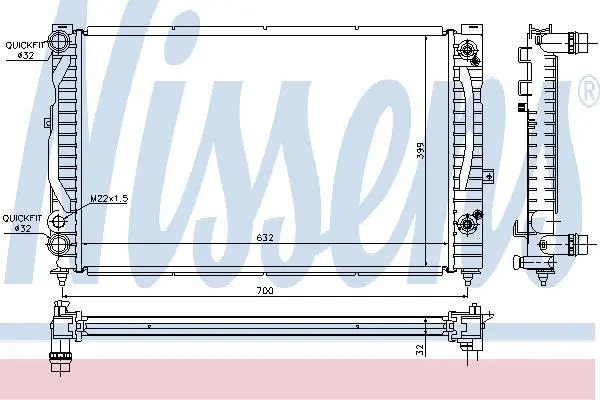 Радіатор охолодження двигуна A4 1.6i/1.8T/1.9TDI 95-00 AT +/-AC NISSENS 60229 (фото 1)