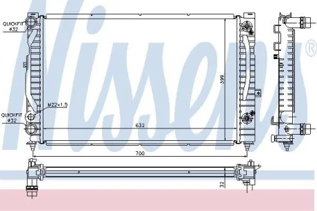 Радіатор охолодження двигуна A4 1.6i/1.8T/1.9TDI 95-00 AT +/-AC NISSENS 60229