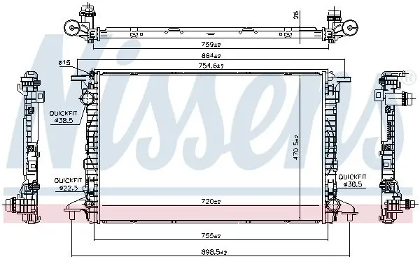 Радіатор охолодження AUDI A4/A5/A6/A7/A8/Q7 2.0-3.0 15- NISSENS 606462 (фото 1)