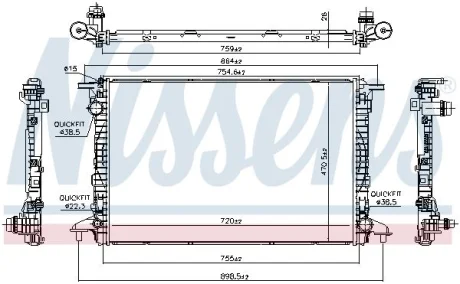 Радіатор охолодження AUDI A4/A5/A6/A7/A8/Q7 2.0-3.0 15- NISSENS 606462