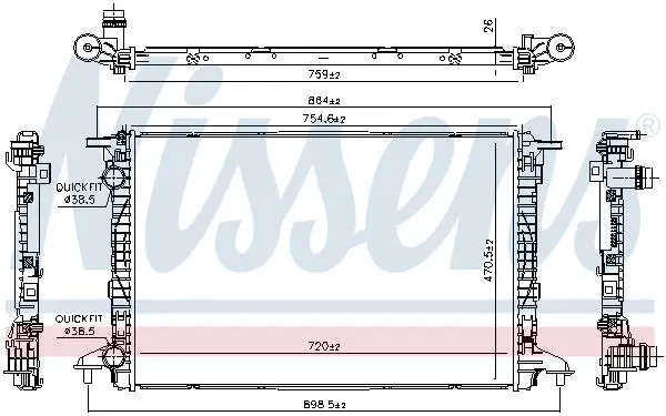 Радіатор охолодження AUDI A4/A5/A6/Q5/Q7 1.4-2.0 15- NISSENS 606573 (фото 1)