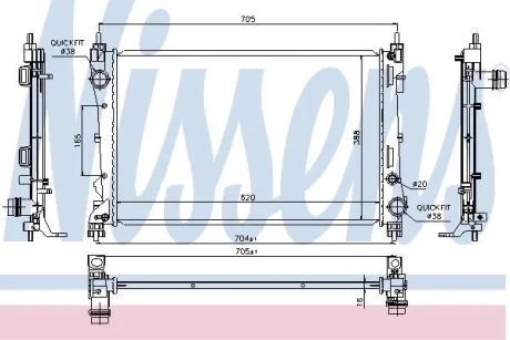 Радіатор охолодження двигуна Fiat Doblo 1.3D/1.4 10- (388x620x16) NISSENS 617854
