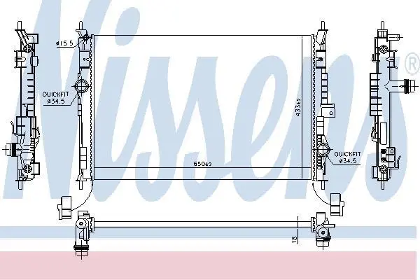 Радіатор охолодження Berlingo/Jumpy III/508 II 18- /308 13- 1.2-2.0 HDI/THP (18x650x433mm) NISSENS 636014 (фото 1)