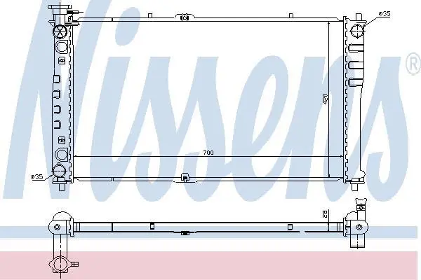 Радіатор двигуна KIA CARNIVAL I, CARNIVAL II 2.5 08.99-06.06 NISSENS 66641 (фото 1)