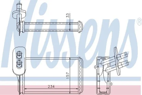 Радіатор пічки AUDI A3 SEAT AROSA, CORDOBA, CORDOBA VARIO, IBIZA II, INCA, TOLEDO I SKODA OCTAVIA I VW CADDY II, CORRADO, GOLF II, GOLF III, GOLF IV, JETTA II, LUPO I 1.0-Electric 08.80-12.10 NISSENS 73962