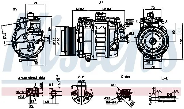 Компресор кондиціонера BMW X3 (F25)/X4 (F26)/X5 (E70/F15)/X6 (E71/F16) 3.0 08-19 NISSENS 890060 (фото 1)