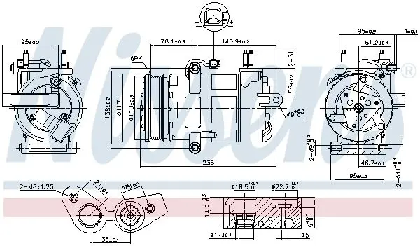 Компресор кондиціонера TOURNEO/TRANSIT 2.2 TDCi 12-18 NISSENS 890217 (фото 1)