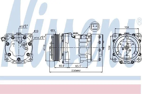 Компресор кондиціонера Citroen Berlingo/Peugeot Partner/Boxer 1.4-2.7HDI 96- NISSENS 89032 (фото 1)