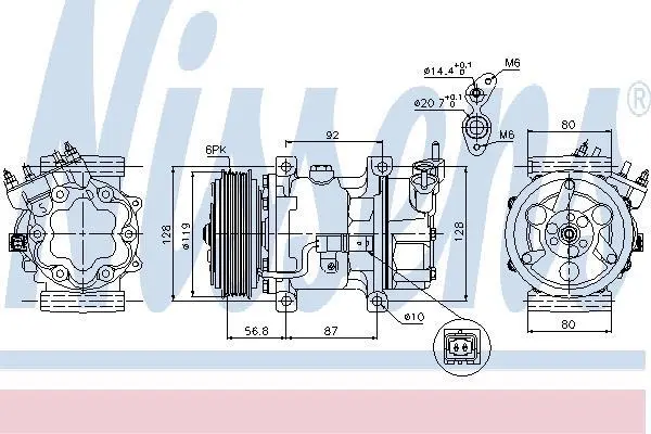 Компресор кондиціонера BERLINGO/PARTNER 1.1-1.6 96-15 NISSENS 89053 (фото 1)