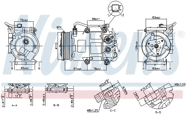 Компресор кондиціонера FIESTA VI/FOCUS III 1.25-1.6 08-20 NISSENS 890655 (фото 1)