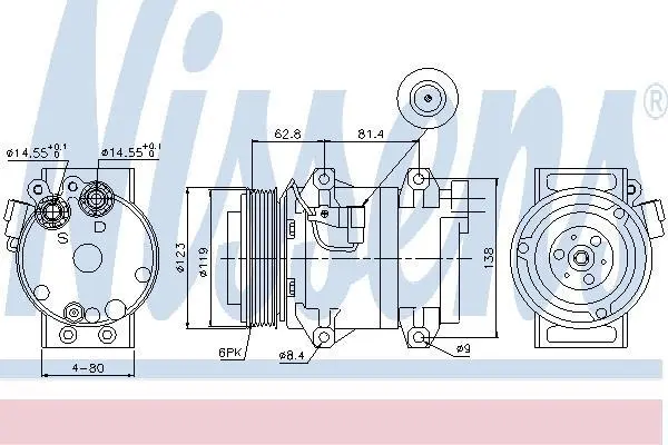 Компресор кондиціонера VOLVO XC70/XC90 2.4-4.4 97-14 NISSENS 89070 (фото 1)