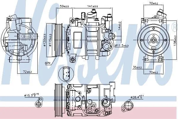 Компресор кондиціонера AUDI A6 C6/A6 C6 Avant 04- NISSENS 89111 (фото 1)