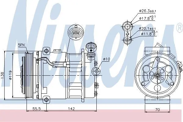 Компресор кондиціонера CROMA (194_)/VECTRA C (Z02) 1.6-2.2 02-11 NISSENS 89157 (фото 1)