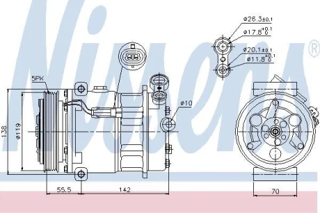 Компресор кондиціонера CROMA (194_)/VECTRA C (Z02) 1.6-2.2 02-11 NISSENS 89157