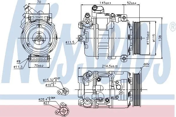 Компресор кондиціонера E60/E61/E63/E64-67 2.5/3.0 04-10 NISSENS 89214 (фото 1)