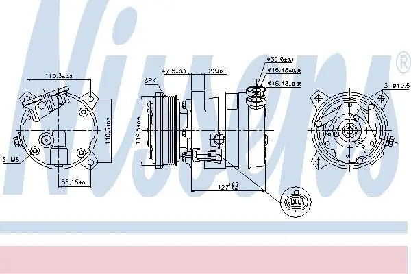 Компресор кондиціонера CHEVROLET NUBIRA 1.6/2.0 00- NISSENS 89257 (фото 1)