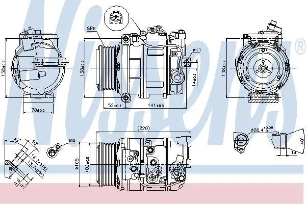Компресор кондиціонера MB G-Class (W463)/GL-Class (X164)/M-Class (W164)/S-Class (W221) 3.0-4.0 06-13 NISSENS 89412 (фото 1)